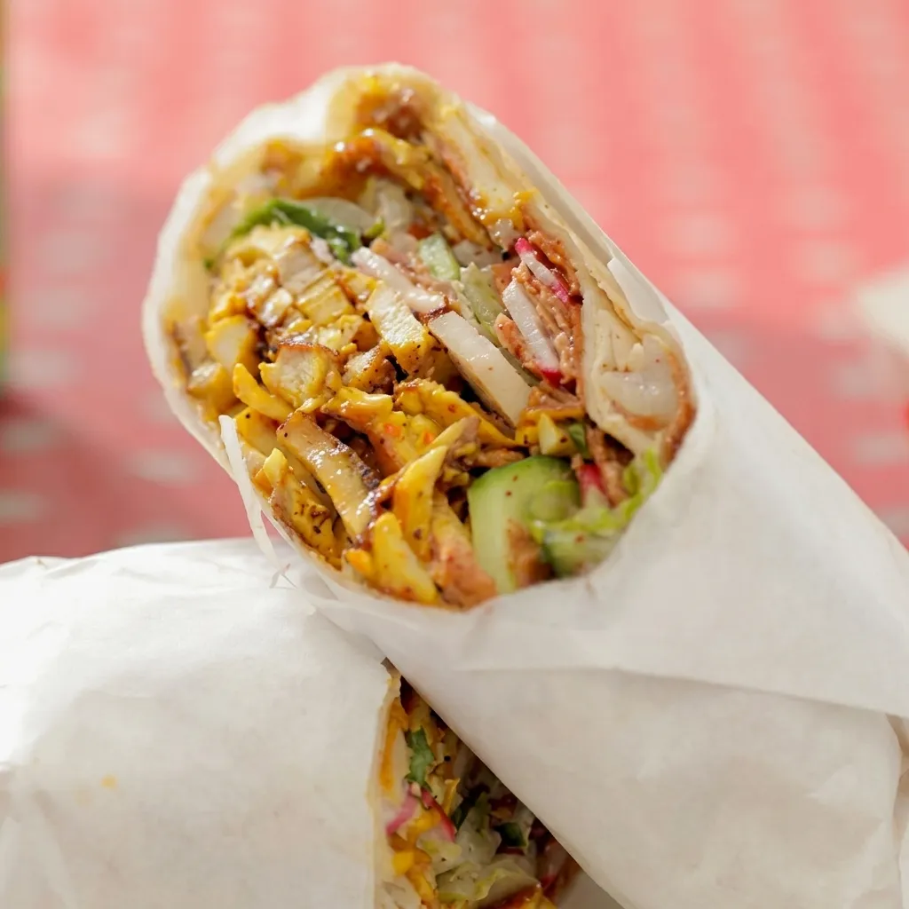 Chicken shawarma wrap in fresh pita at Calgary Shawarma, Calgary NE