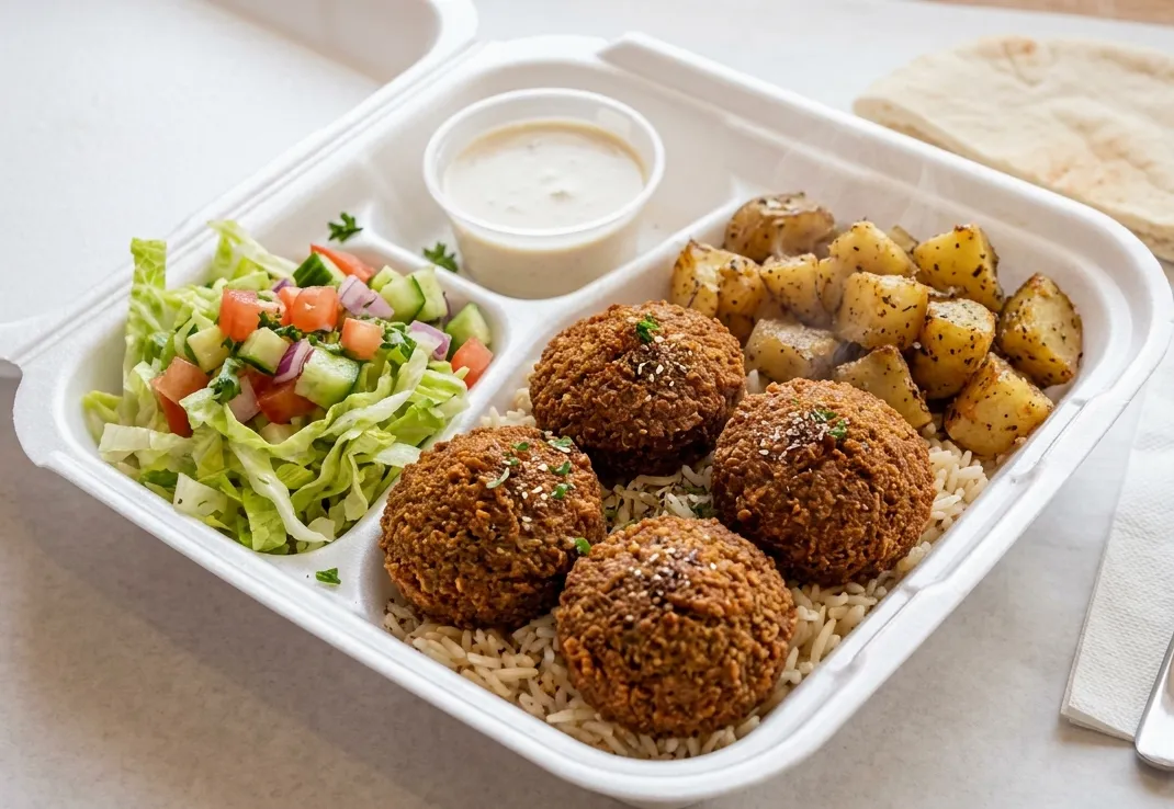 Falafel plate with hummus and salad at Calgary Shawarma, Edmonton Trail NE
